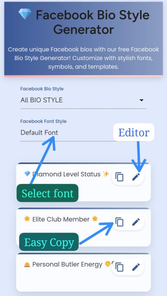 How To use This Facebook Bio Style Generator Tool 2 Facebook Bio Style image
